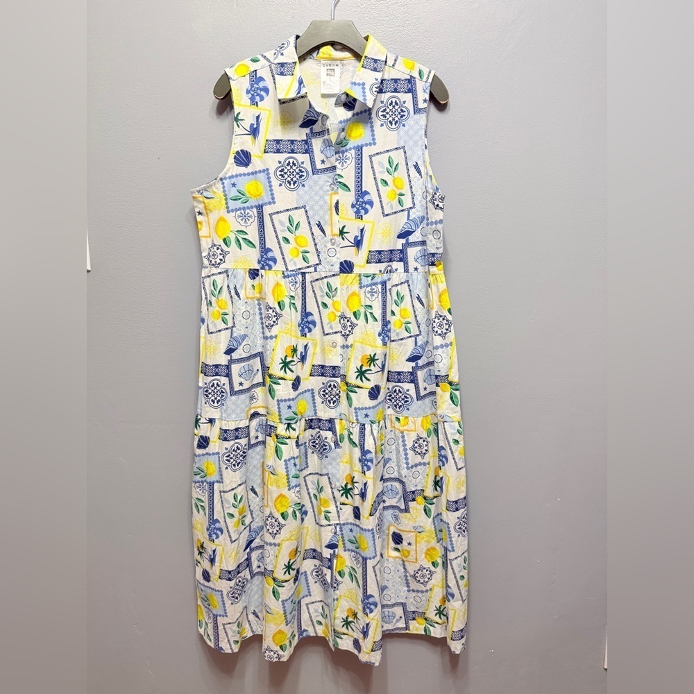 NEW Alex’s lemonade stand cotton midi dress with button down